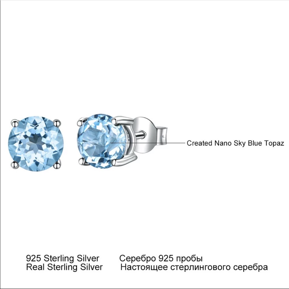 🌟 Sterling Silver 925 Blue Topaz Stud Earrings - Picture 2 of 5
